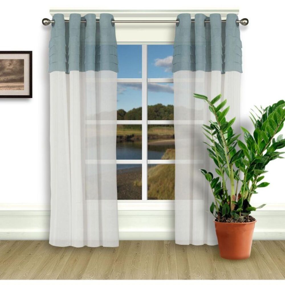 Geneva Pleated 2-Tone Grommet Panel 52x63 Blue/White